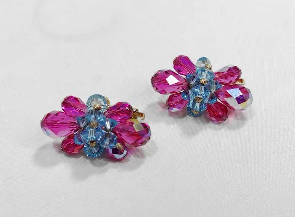 Vintage Vendome Blue and Fuchsia Crystal Earrings… - image 3