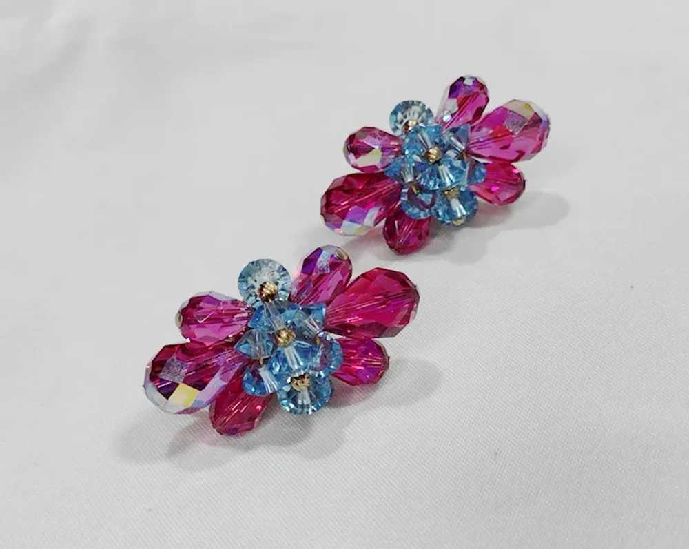 Vintage Vendome Blue and Fuchsia Crystal Earrings… - image 4