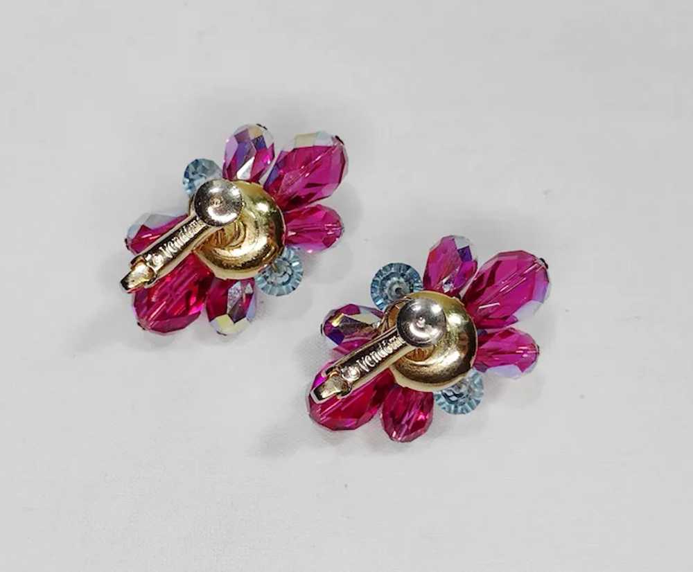 Vintage Vendome Blue and Fuchsia Crystal Earrings… - image 5