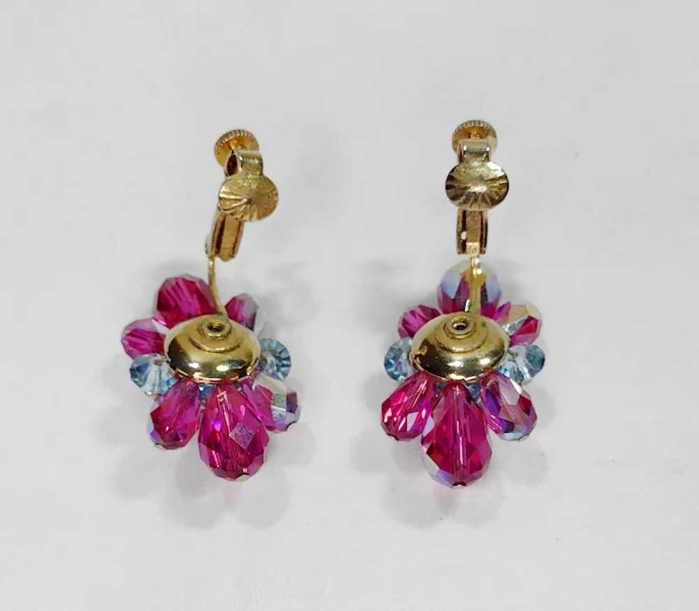 Vintage Vendome Blue and Fuchsia Crystal Earrings… - image 6