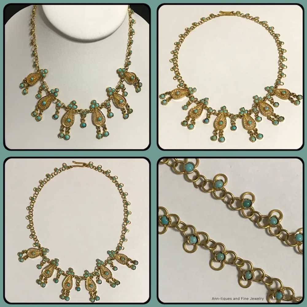 Gorgeous 22K YG Persian Turquoise Vintage Necklace - image 2