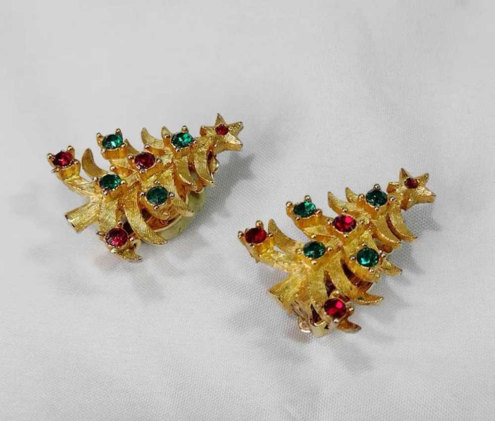 Vintage Mylu Christmas Tree Earrings, Rhinestone … - image 4