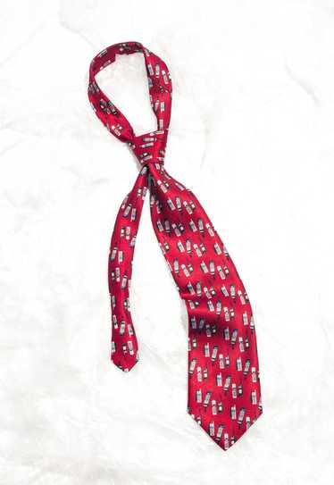 Vintage 90s Red Tie with Brick Phone Pattern - image 1
