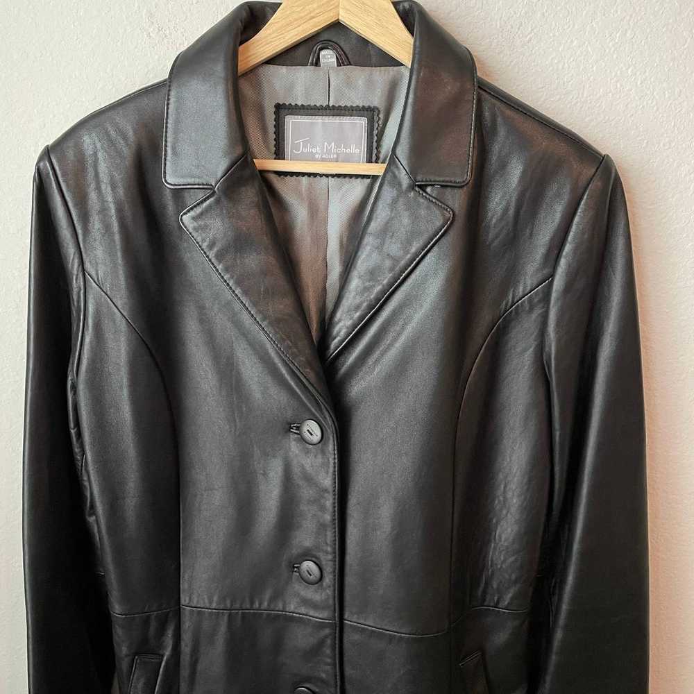 Juliet Michelle Black Leather Midi Length Coat - image 6