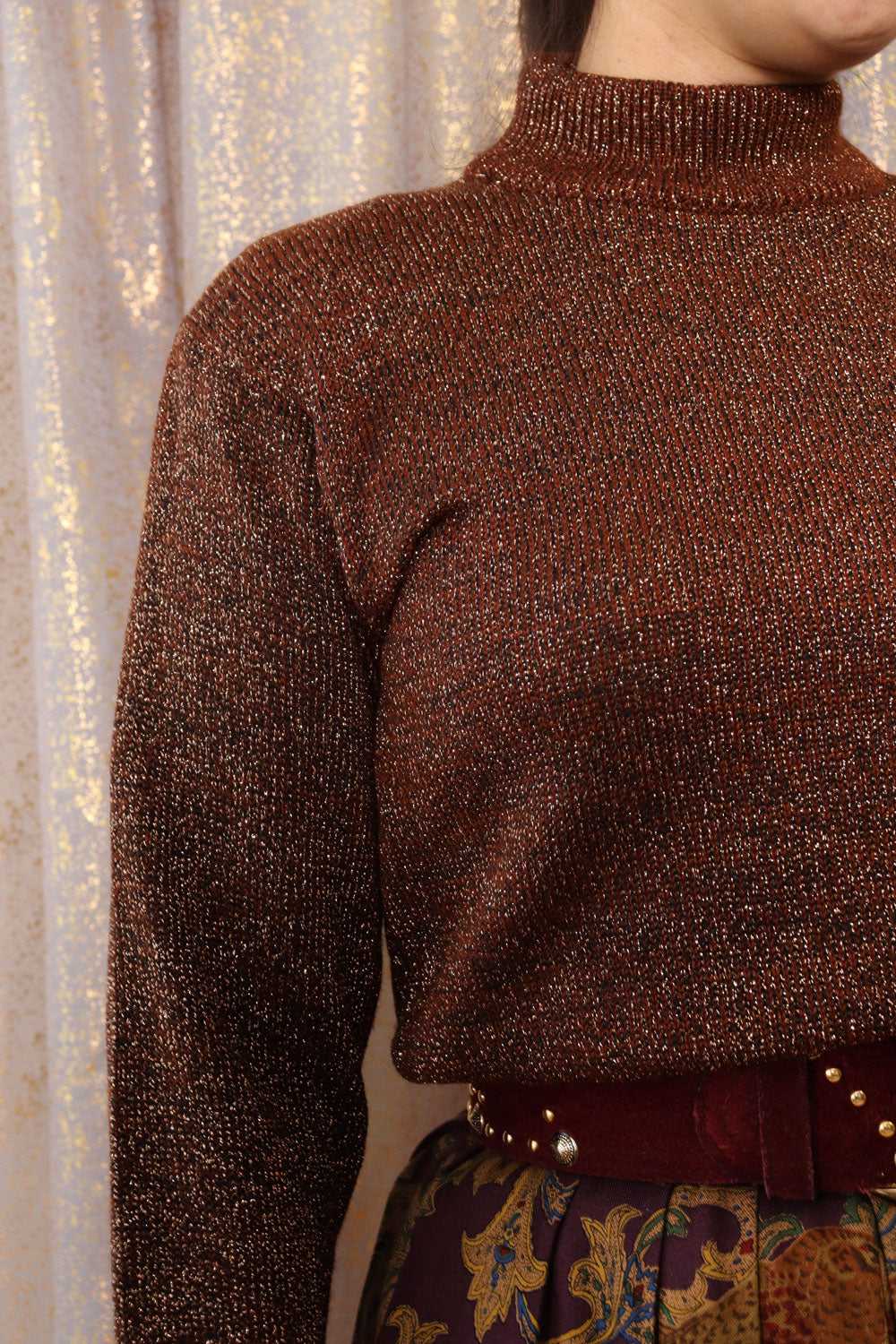 Copper Lurex Crop Sweater S-L - image 2