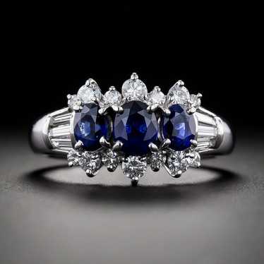 Three-Stone Sapphire and Diamond Cluster Ring