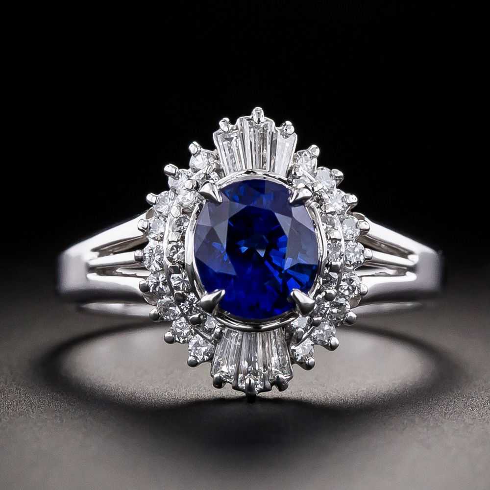Estate 1.43 Carat Sapphire Diamond Platinum Ring - image 1