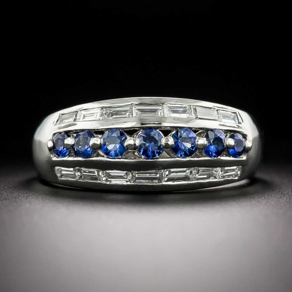 Estate Sapphire and Diamond Three-Row Ring - image 1