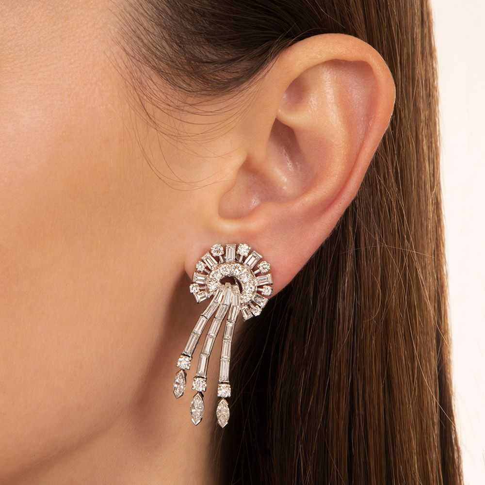 Mid-Century Cascading Diamond Drop Earrings - image 3