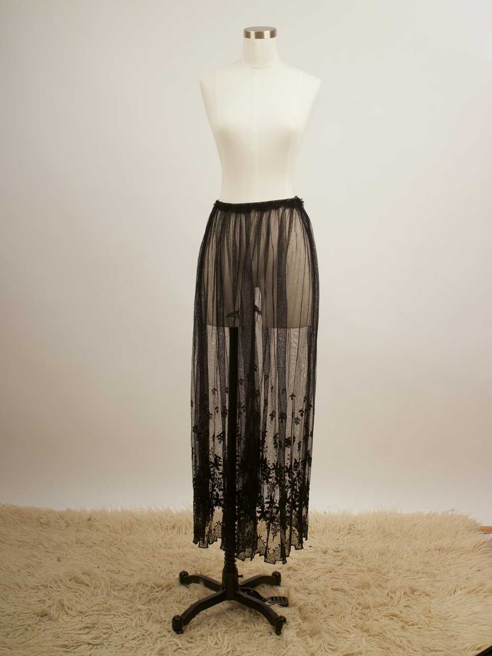 Black sheer lace skirt 1900s goth mourning slip - image 1