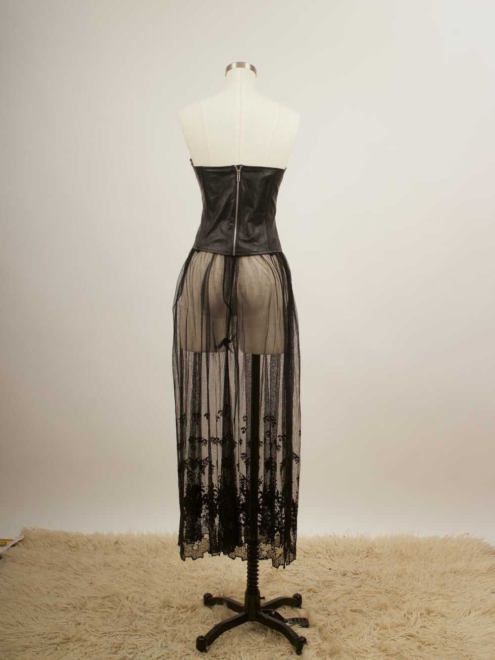 Black sheer lace skirt 1900s goth mourning slip - image 2