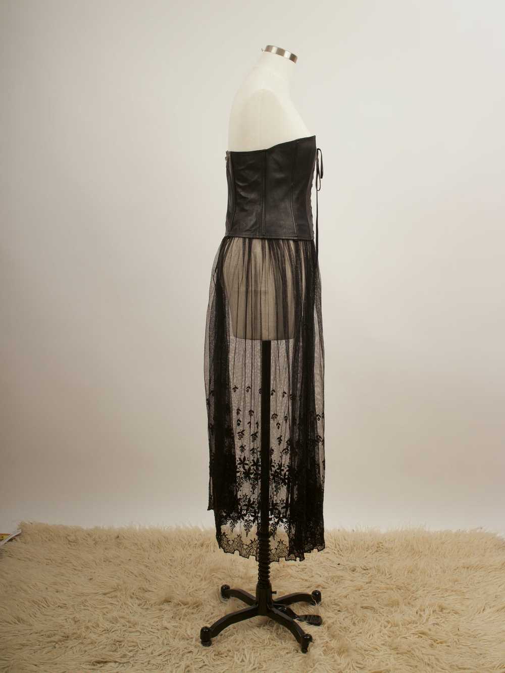 Black sheer lace skirt 1900s goth mourning slip - image 3
