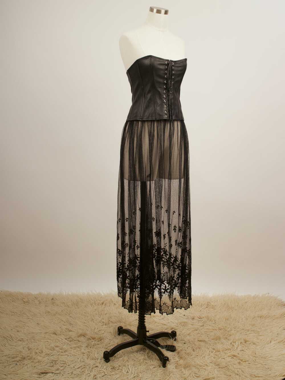 Black sheer lace skirt 1900s goth mourning slip - image 4