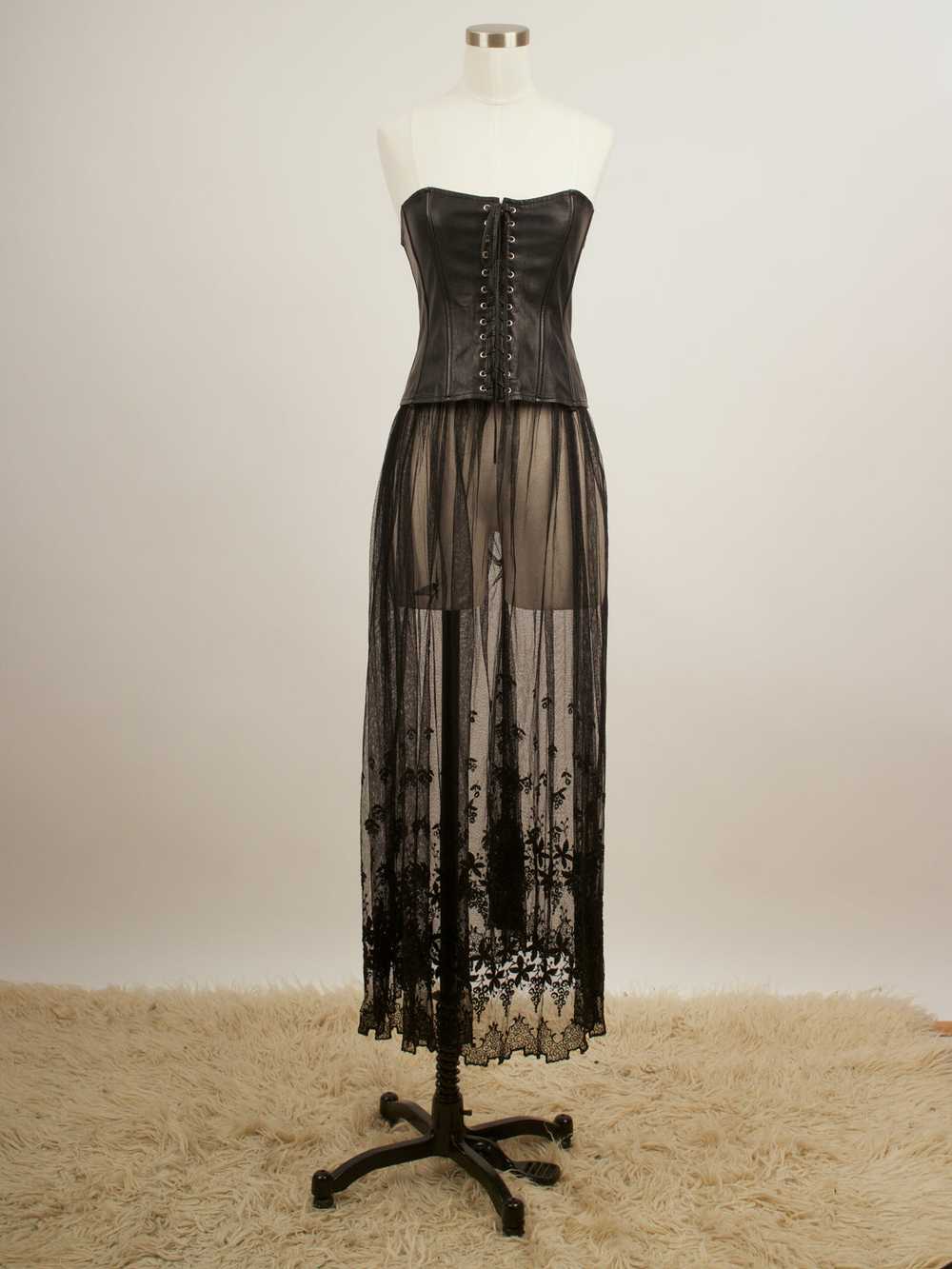 Black sheer lace skirt 1900s goth mourning slip - image 5
