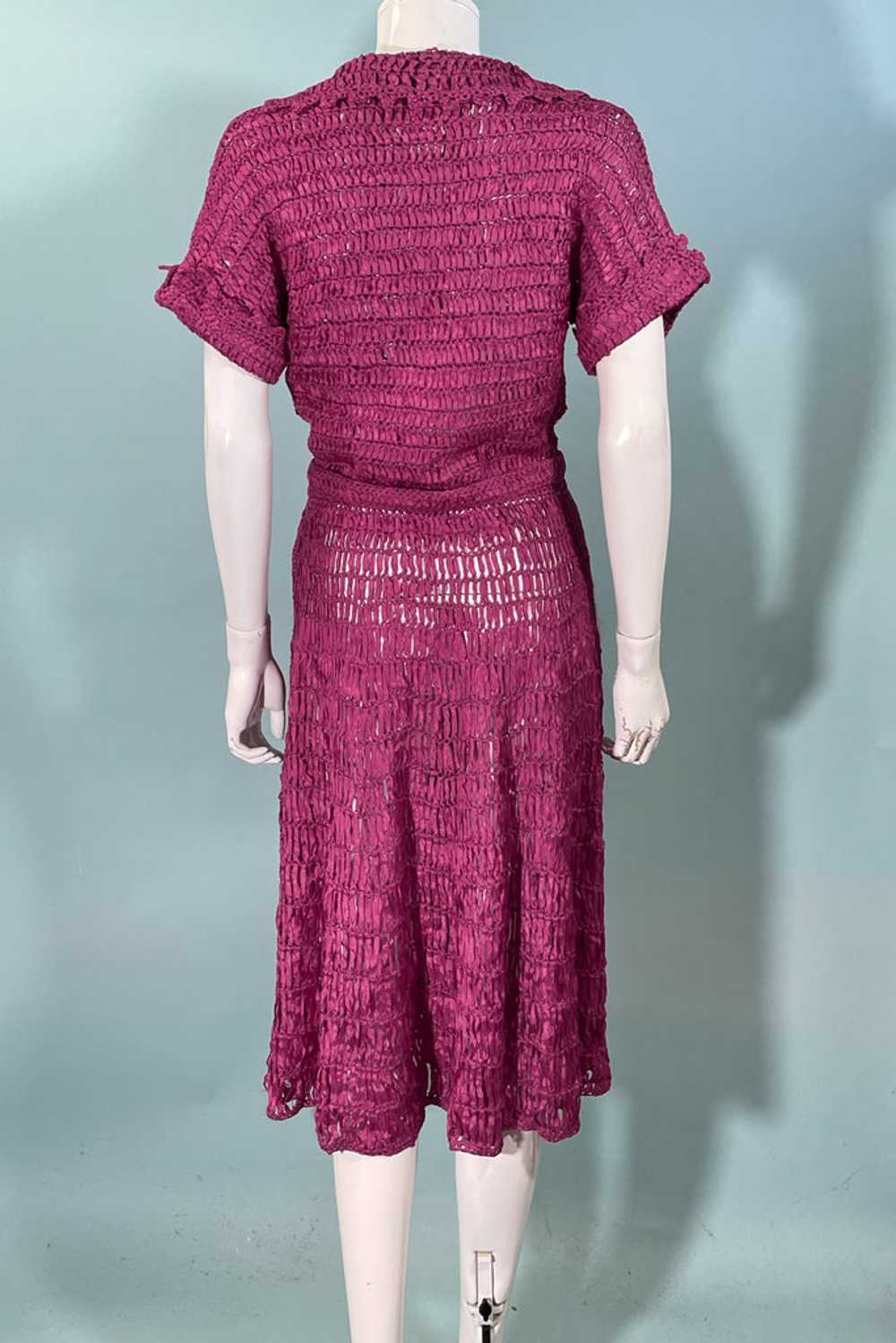 Vintage 40s Cranberry Red Ribbon Dress + Belt, Cr… - image 12