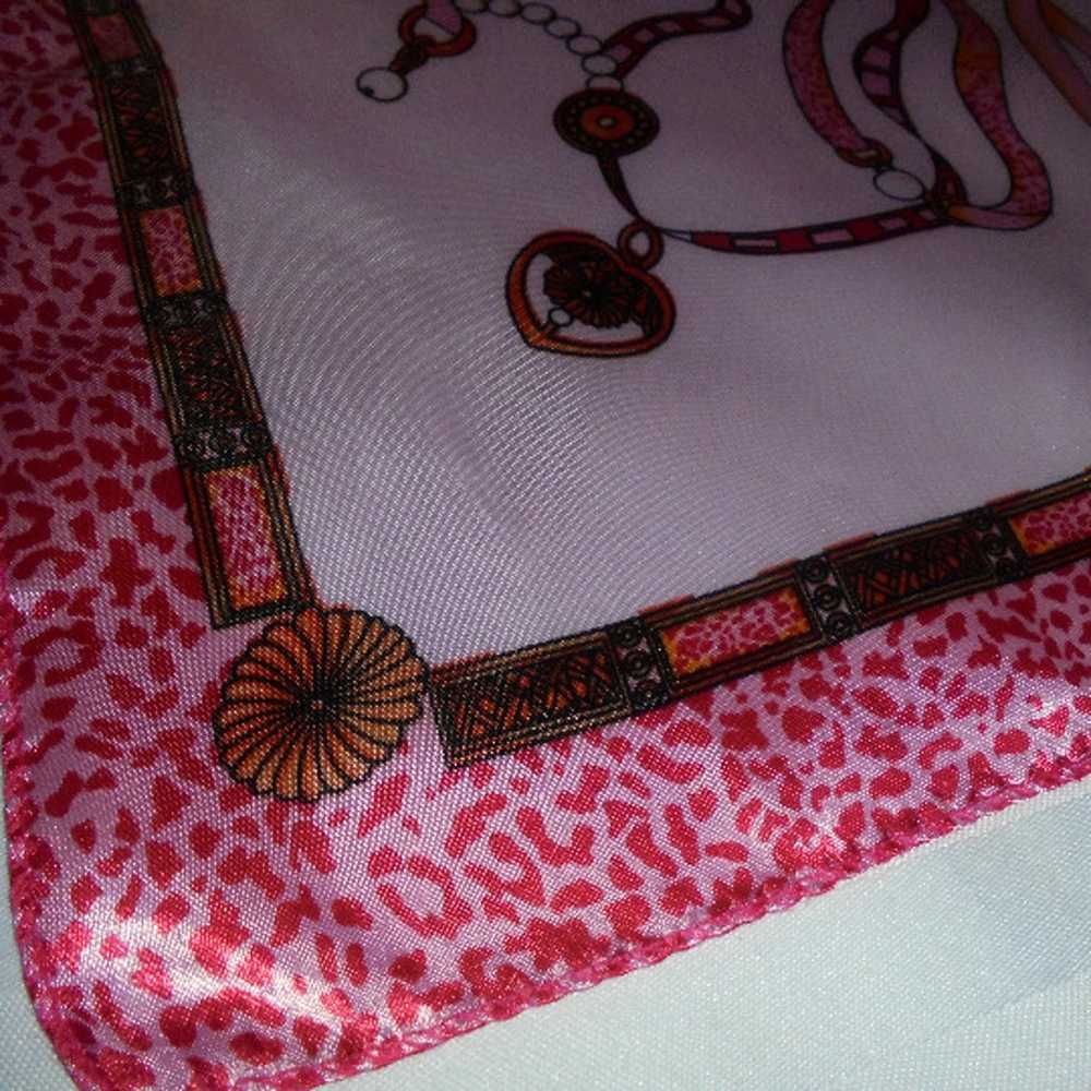 Vintage Scarf 19" Square Satin pink neckerchief r… - image 3