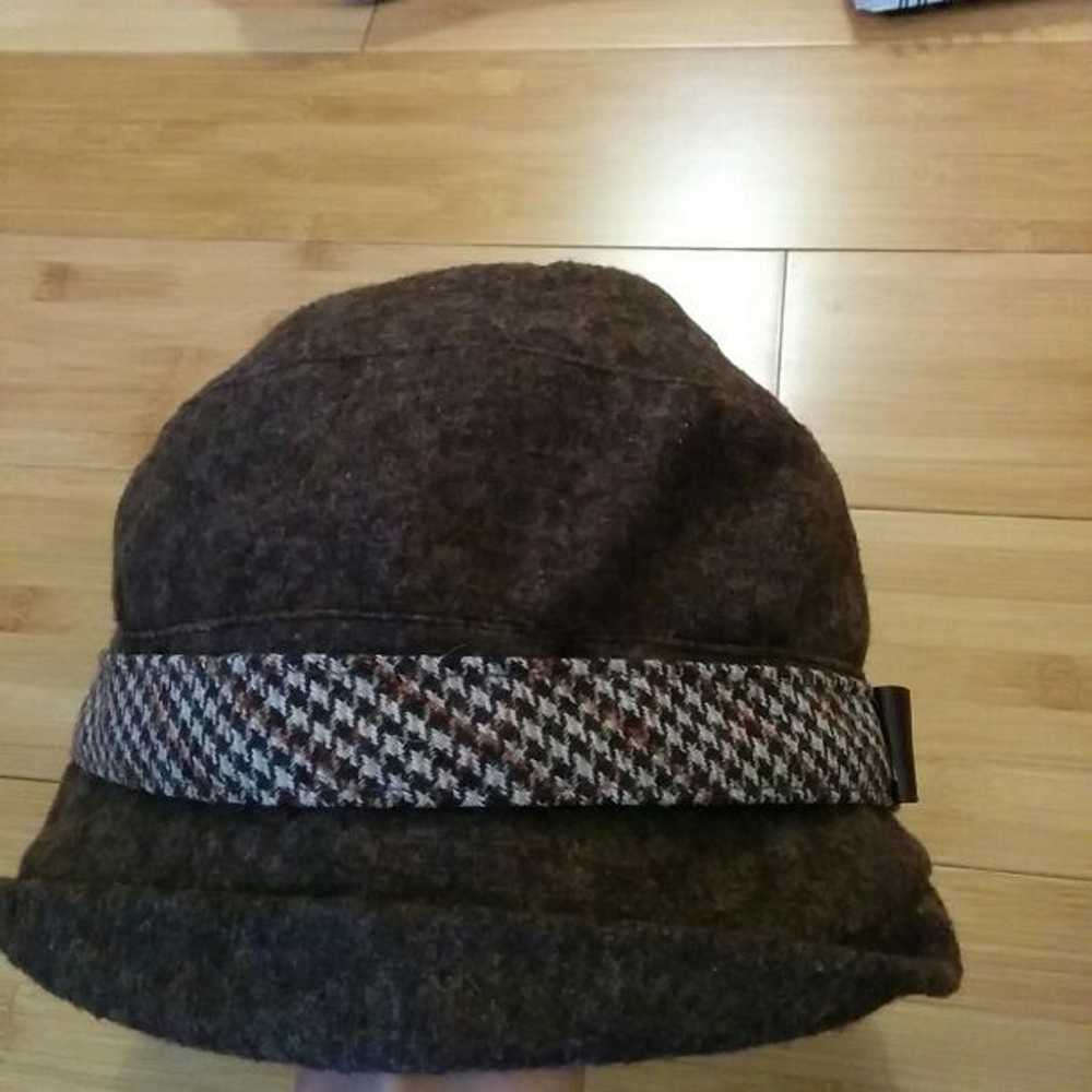 Brown Herringbone Cloche Hat - image 2
