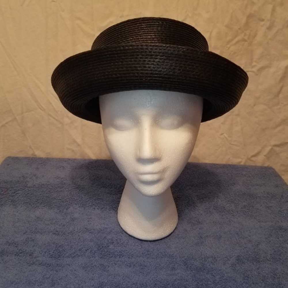 Vintage Black Wicker Breton Style Hat - image 1