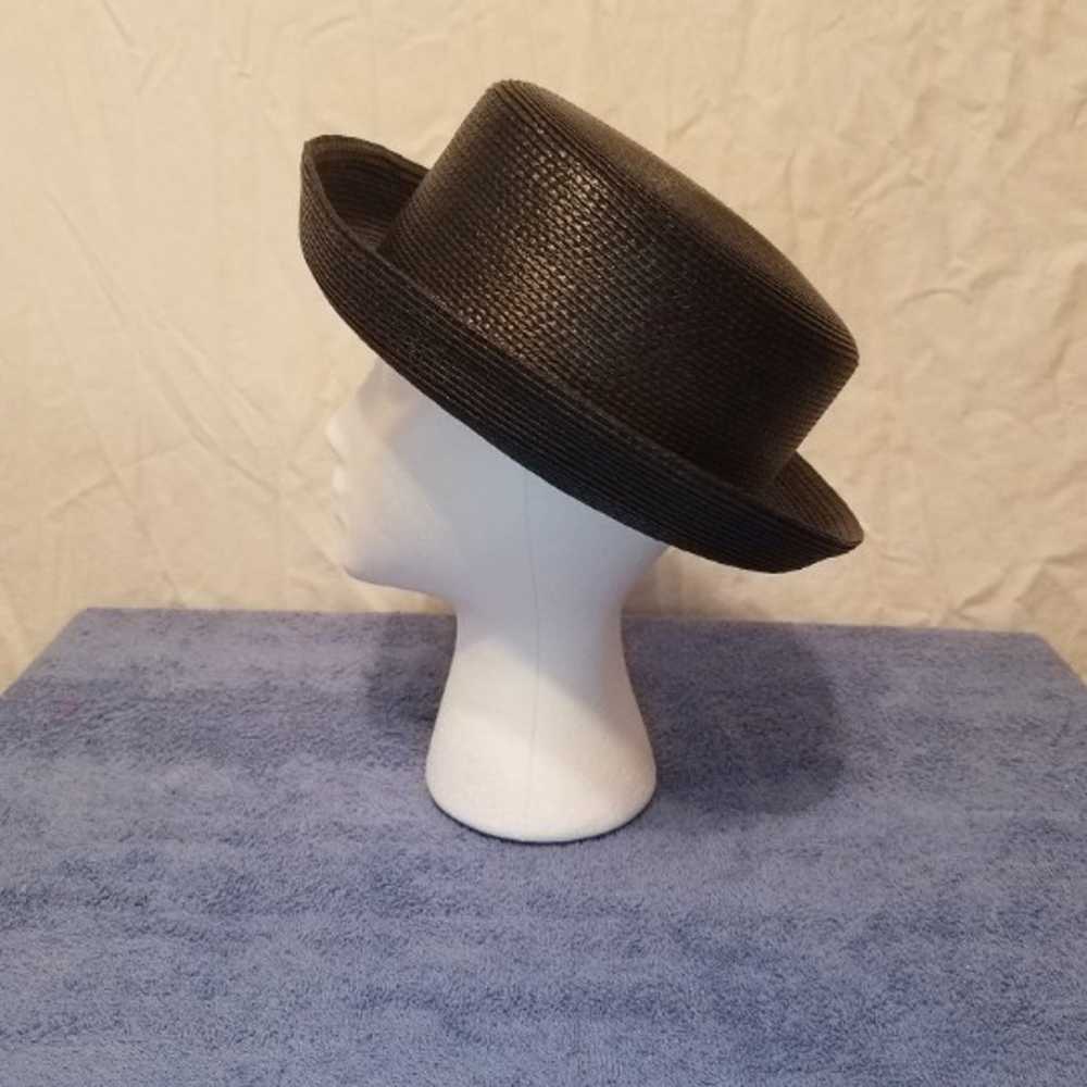 Vintage Black Wicker Breton Style Hat - image 2