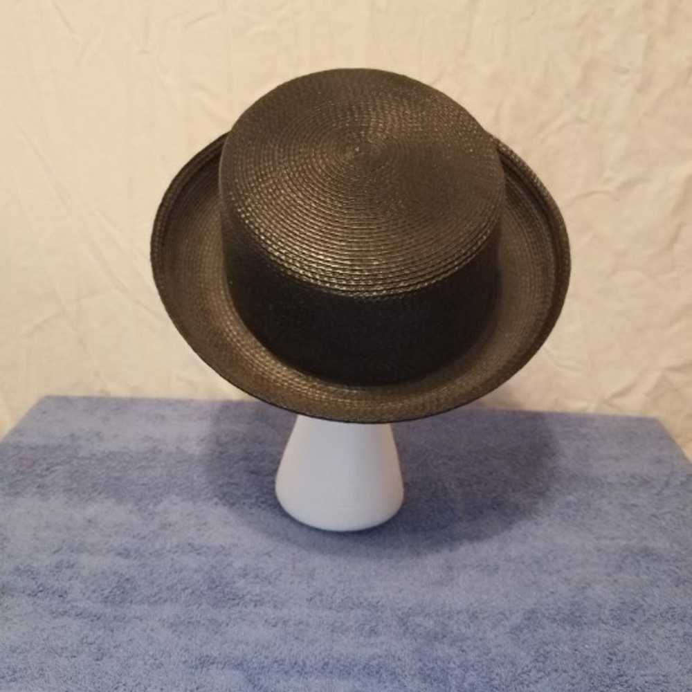 Vintage Black Wicker Breton Style Hat - image 3