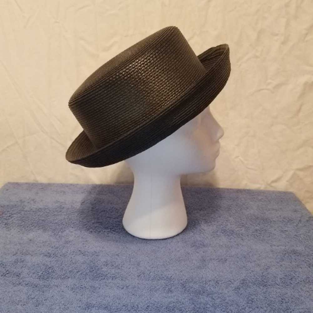 Vintage Black Wicker Breton Style Hat - image 4