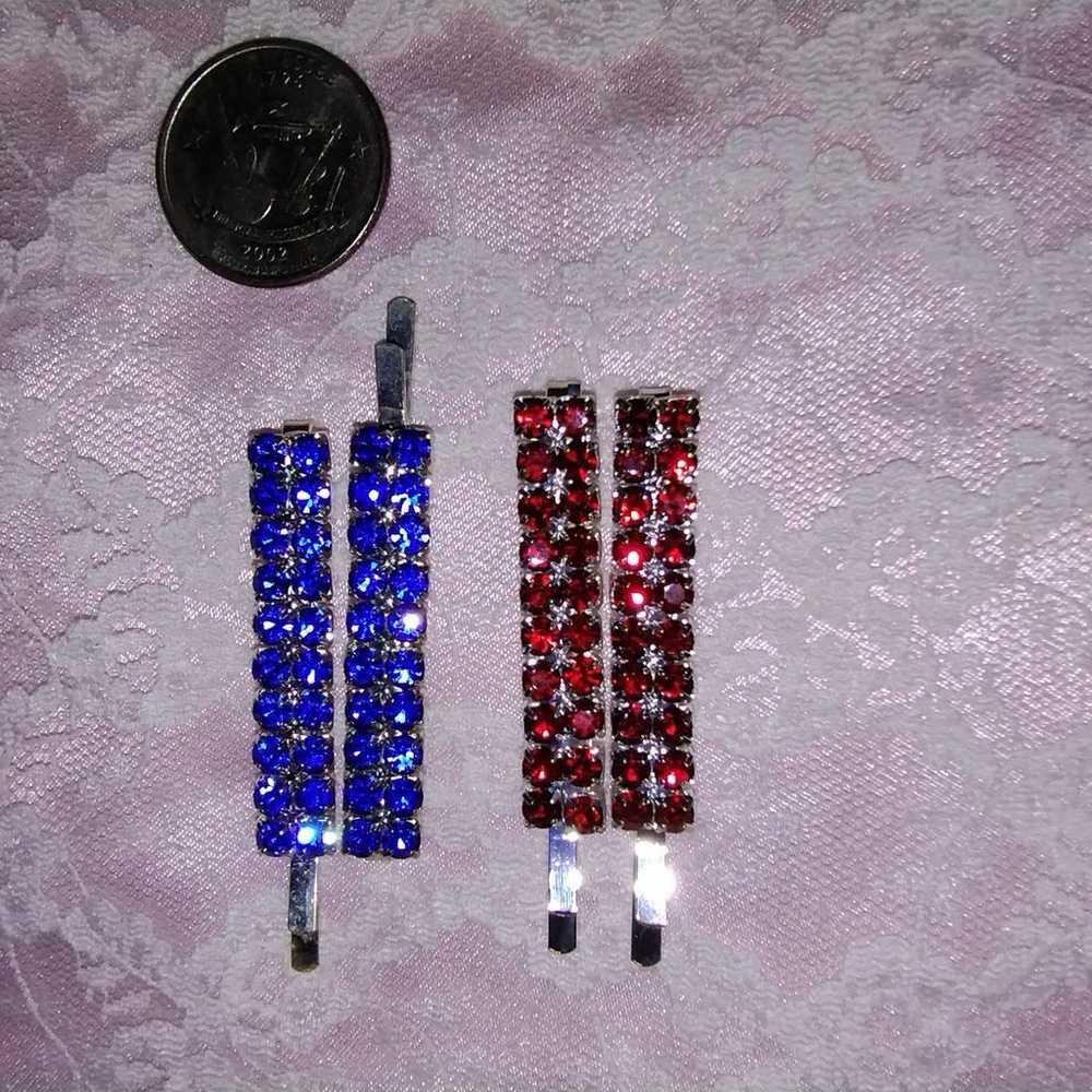 Vintage Hair Clips. Red and Blue - image 1