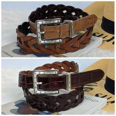 Vintage Leather Convertible Belt 34 L Tan Brown B… - image 1