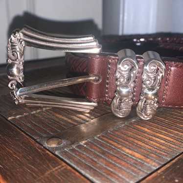 Brighton Dark Brown Braided 32 Inch Belt With Silver Tone Embellishments 
