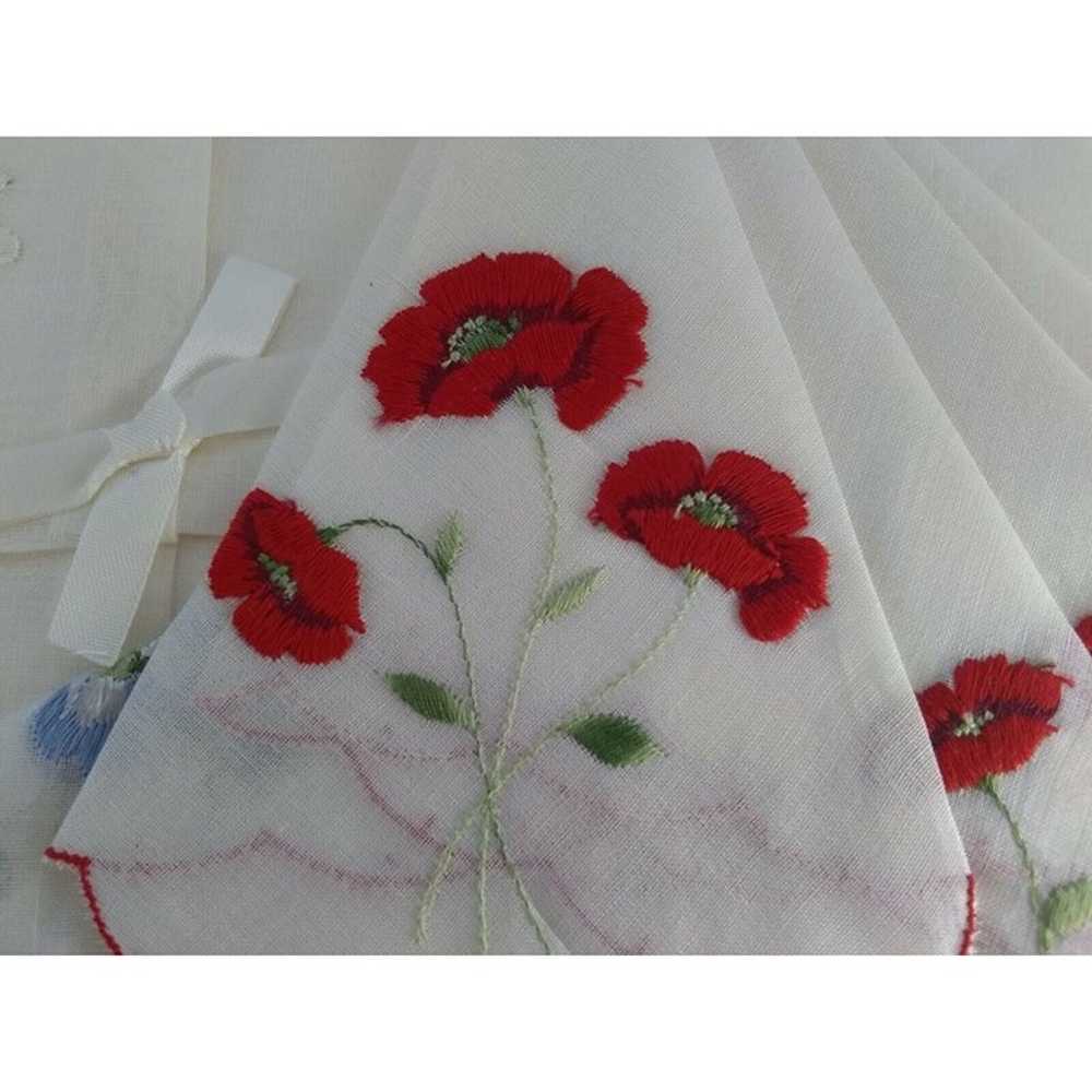 Embroidered Swiss Cotton Hankies Blue Red Flowers… - image 10