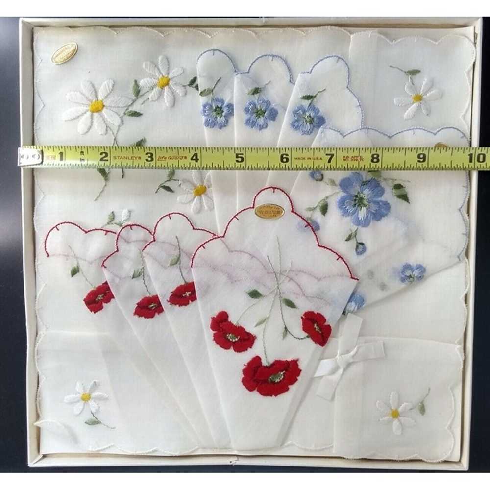 Embroidered Swiss Cotton Hankies Blue Red Flowers… - image 8