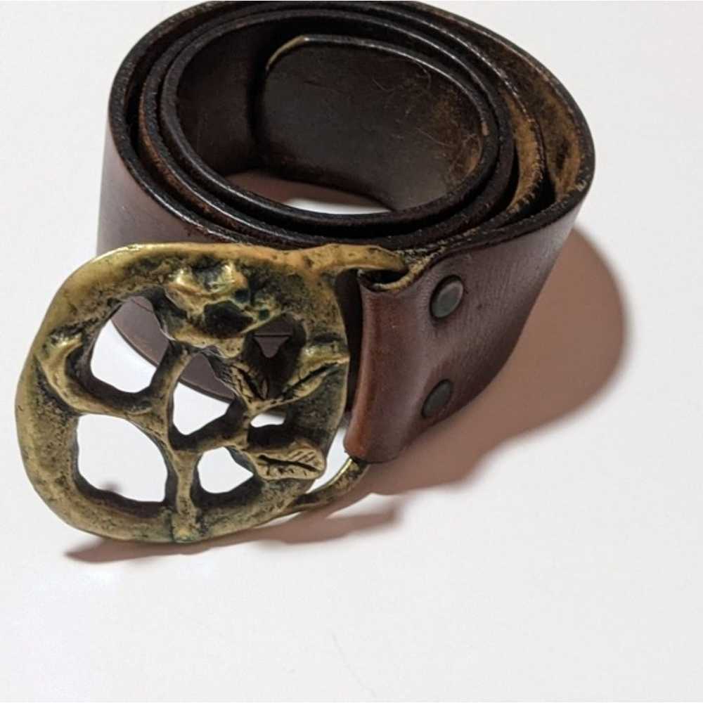 Leather Belt with Sandcast Brass Buckle - image 1