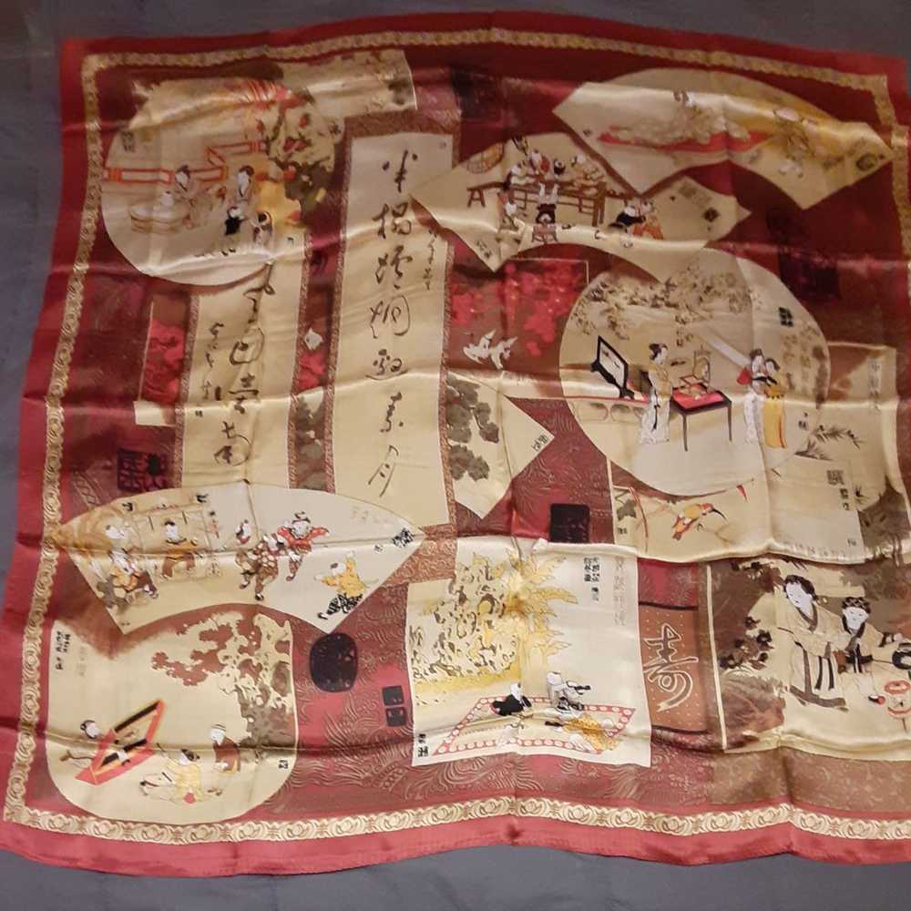 Vintage Chinese Silk Scarf Yangliuqing Mothers Ch… - image 1