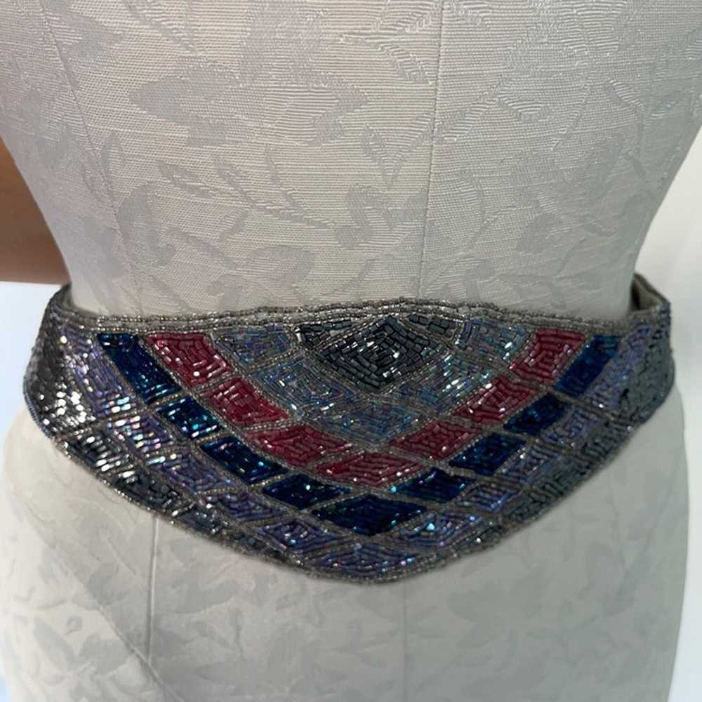 Vintage Womens Belt One Size Beaded Silver Multic… - image 12