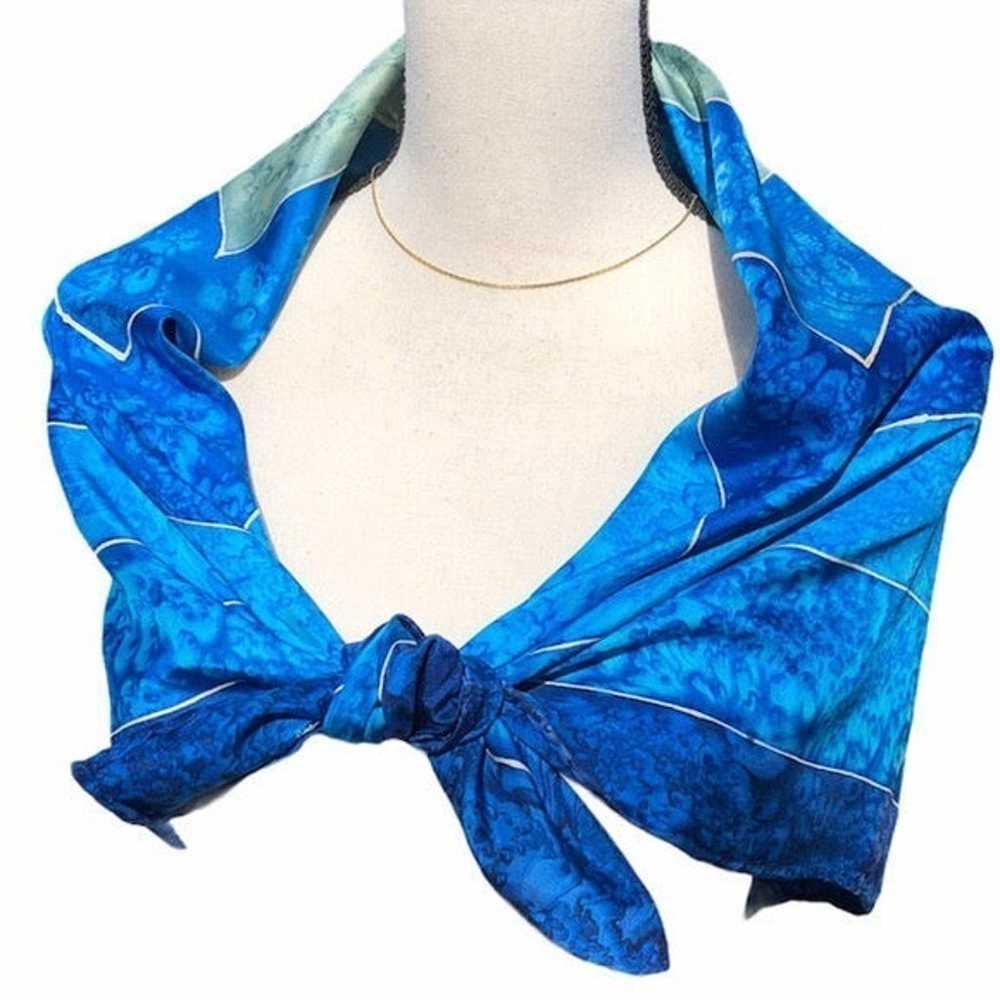 Hand Dyed Blue 100% Silk Scarf - image 3