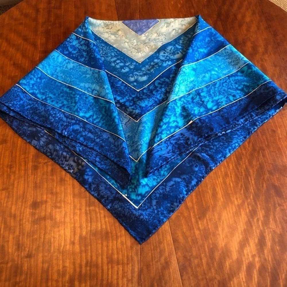 Hand Dyed Blue 100% Silk Scarf - image 6