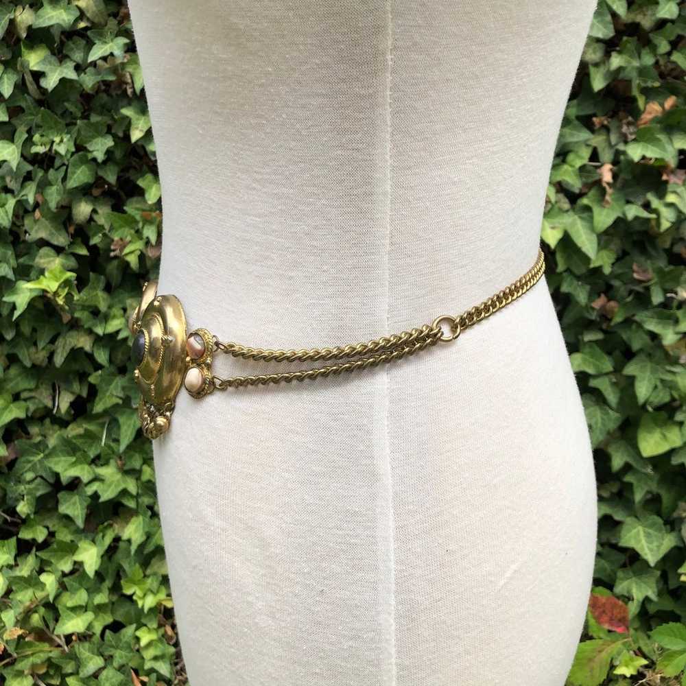 VINTAGE Made In India Gold Chain Belt With Metal … - image 3