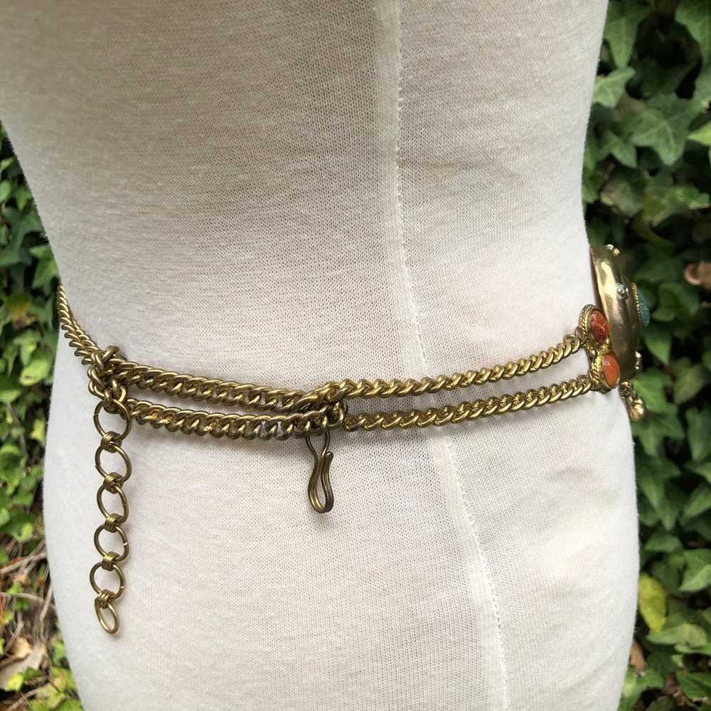 VINTAGE Made In India Gold Chain Belt With Metal … - image 5