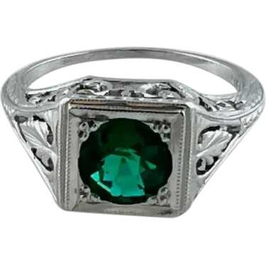 18K White Gold Green Garnet Filigree Ring #15993 - image 1