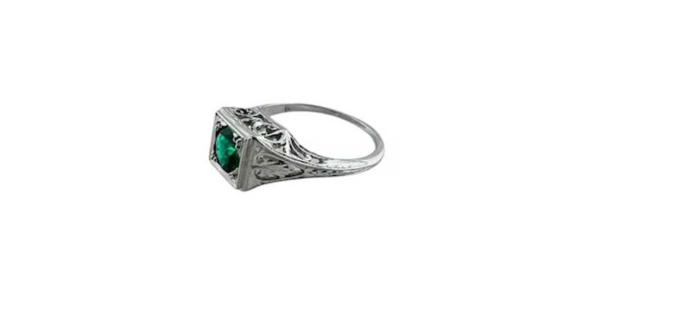 18K White Gold Green Garnet Filigree Ring #15993 - image 4