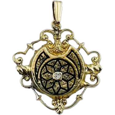 Victorian 14K Yellow Gold Black Enamel Diamond Pe… - image 1