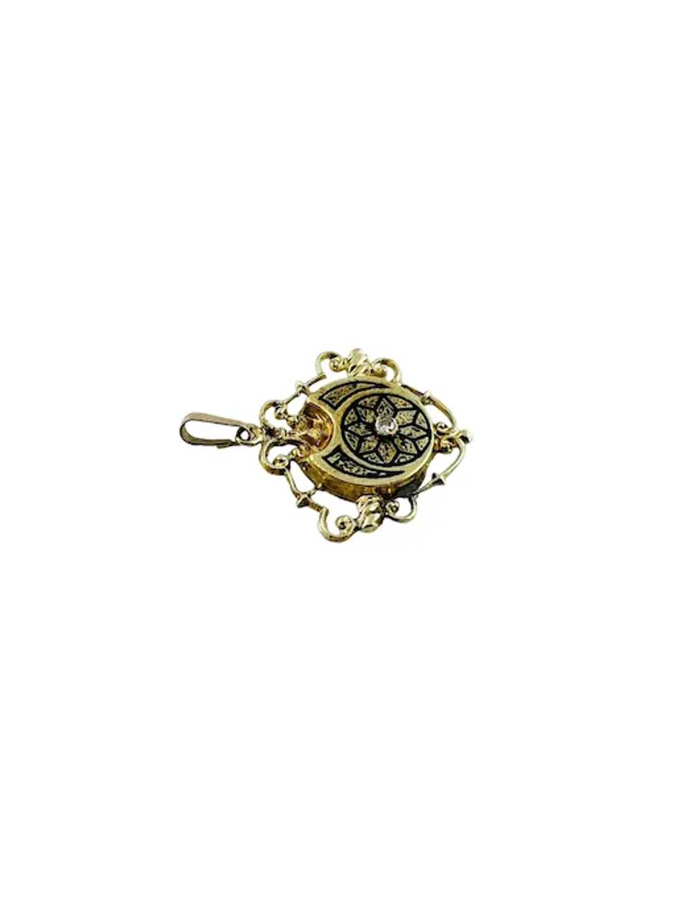 Victorian 14K Yellow Gold Black Enamel Diamond Pe… - image 2