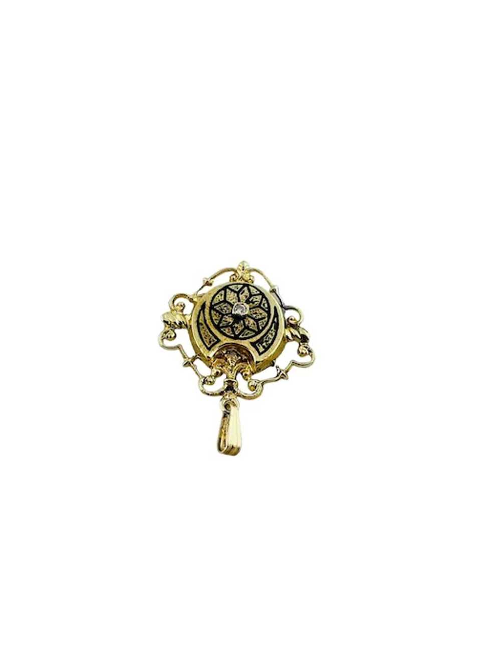 Victorian 14K Yellow Gold Black Enamel Diamond Pe… - image 4