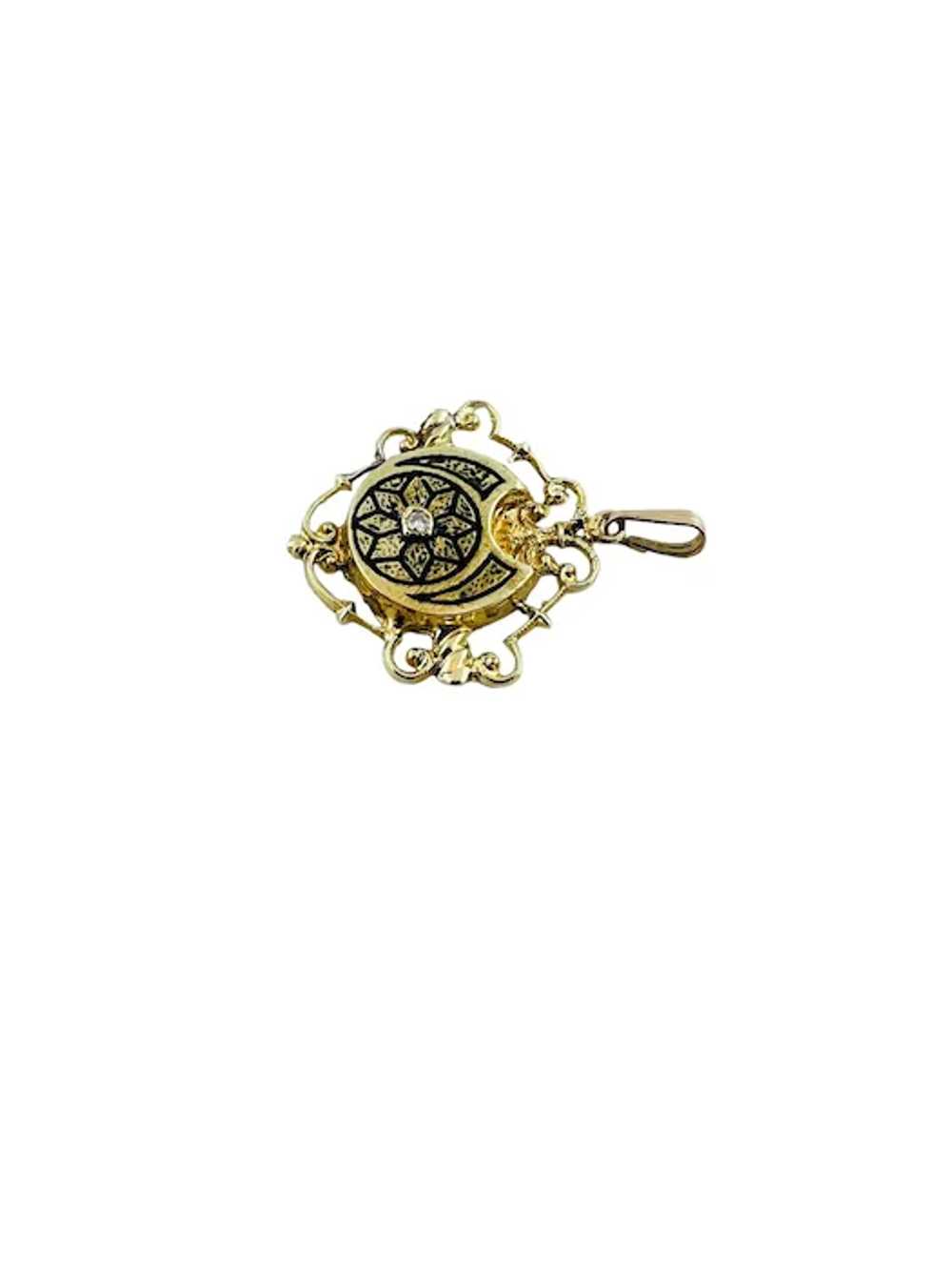 Victorian 14K Yellow Gold Black Enamel Diamond Pe… - image 6