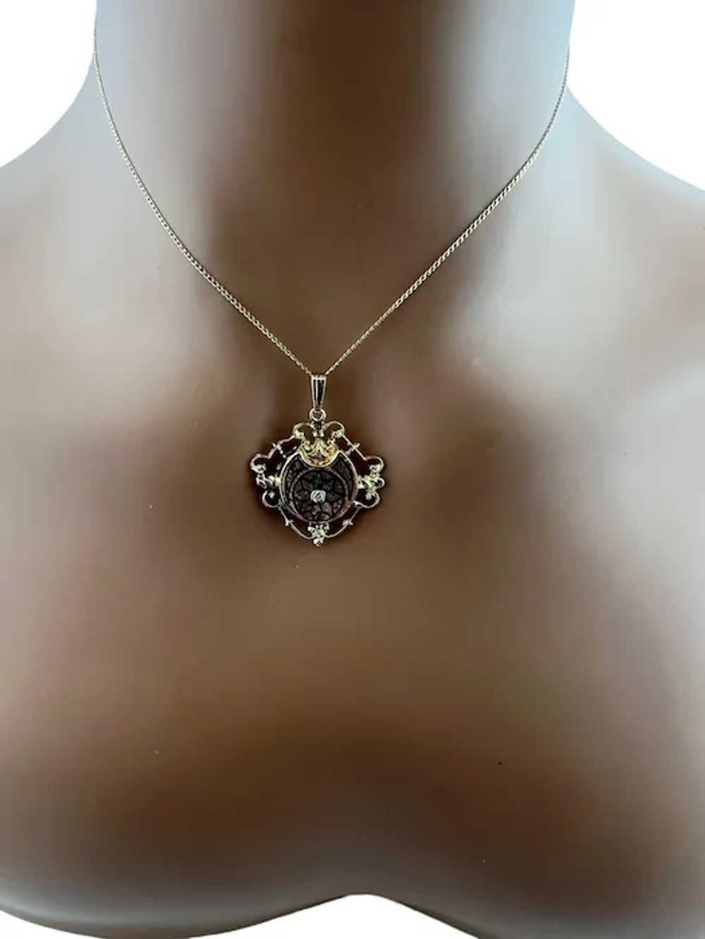 Victorian 14K Yellow Gold Black Enamel Diamond Pe… - image 9