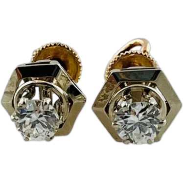 Vintage 14K White Gold Diamond Stud Earrings with 