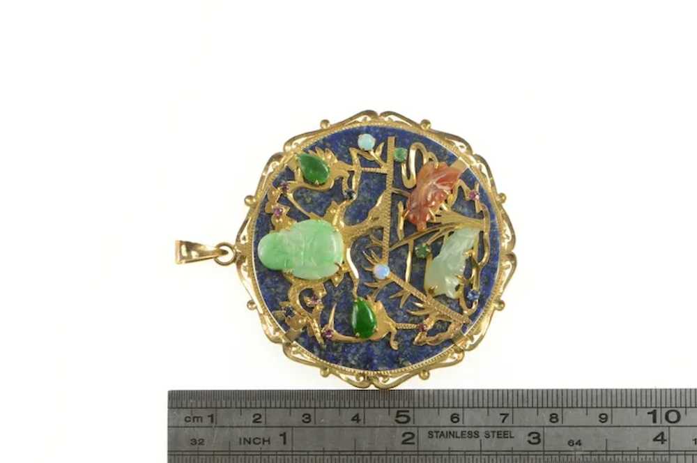 14K Buddhist Lapis Jade Chinese Medallion Pendant… - image 4