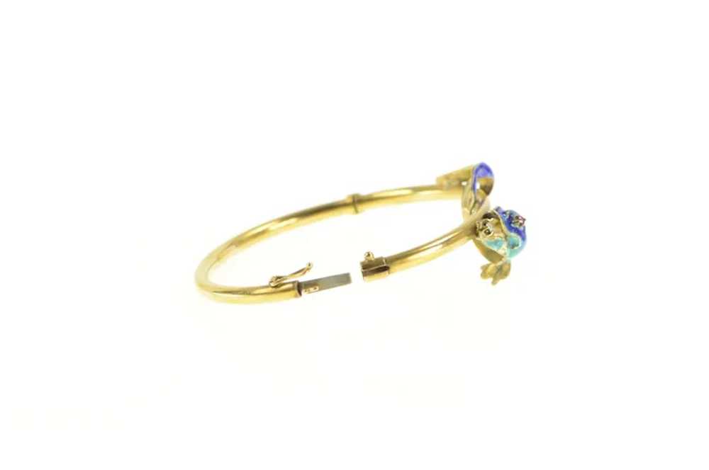 14K 1930's Diamond Blue Enamel Fish Bangle Bracel… - image 2