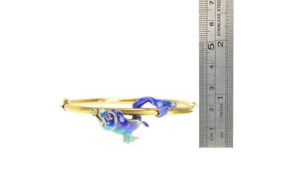 14K 1930's Diamond Blue Enamel Fish Bangle Bracel… - image 4