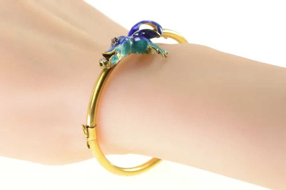 14K 1930's Diamond Blue Enamel Fish Bangle Bracel… - image 6