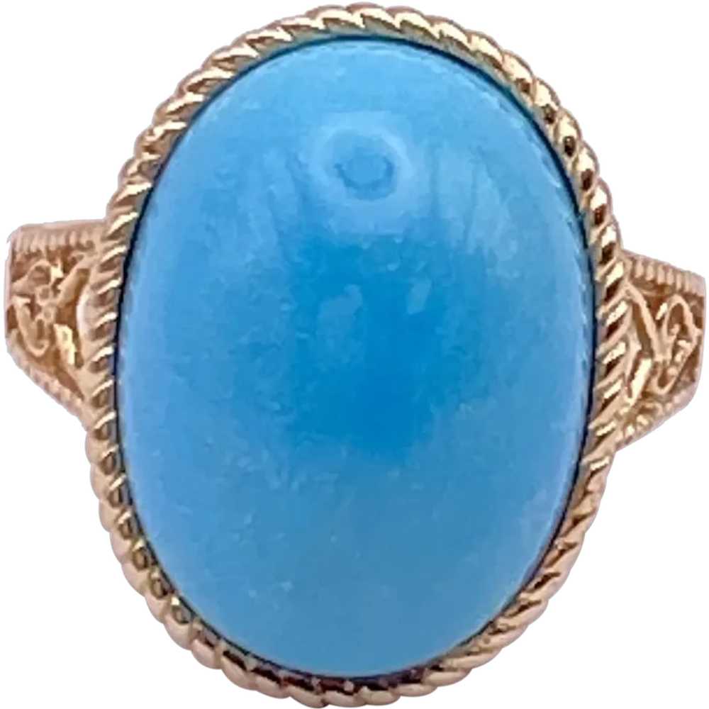 Caribbean Blue Larimar and 14K Gold Ring - image 1